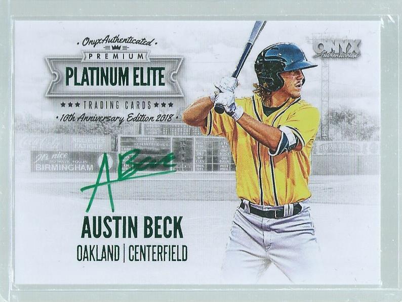 AUSTIN BECK 2018 ONYX PLATINUM ELITE ON CARD GREEN AUTO PROSPECT #D 30/50