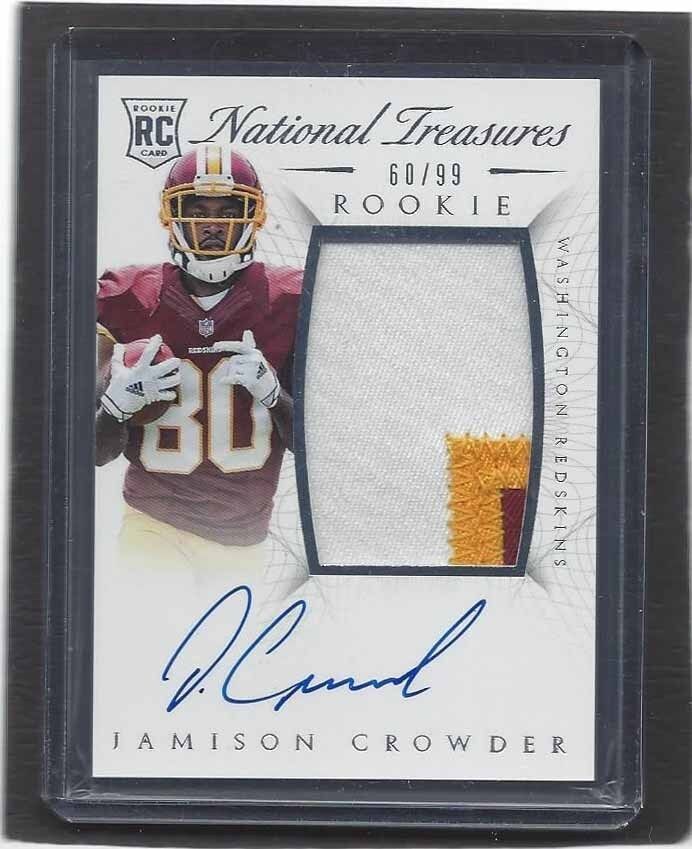 JAMISON CROWDER 2015 PANINI NATIONAL TREASURES RPA 3 COLOR PATCH AUTO RC #D /99