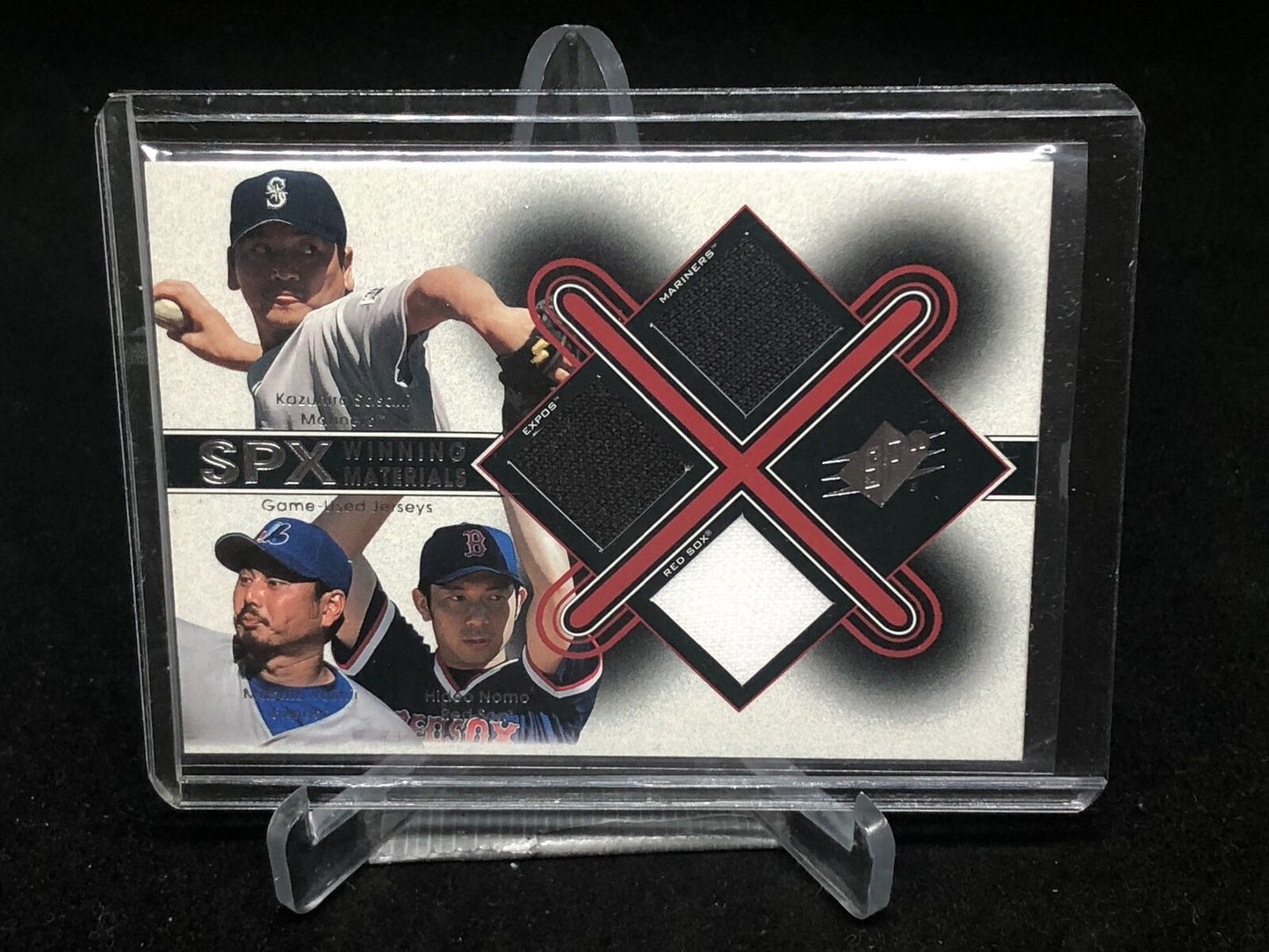KAZ SASAKI YOSHII HIDEO NOMO 2001 SPX GAME USED WINNING MATERIALS TRIPLE JERSEY
