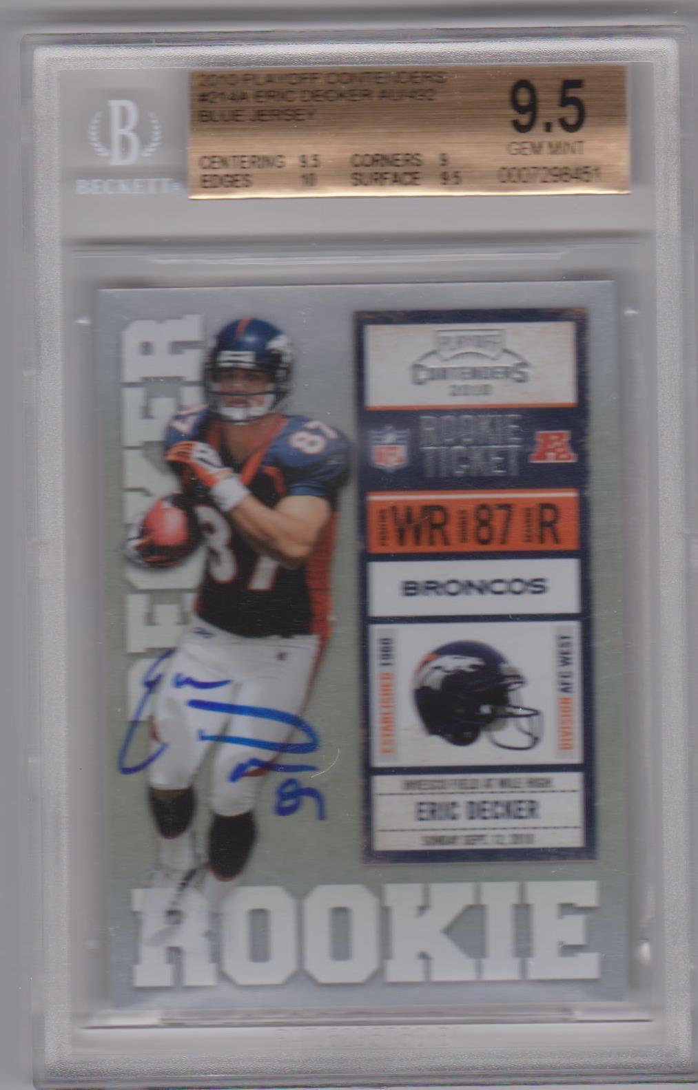 ERIC DECKER 2010 PLAYOFF CONTENDERS BLUE RC SP /492 AUTO #214A BGS 9.5 10 AUTO