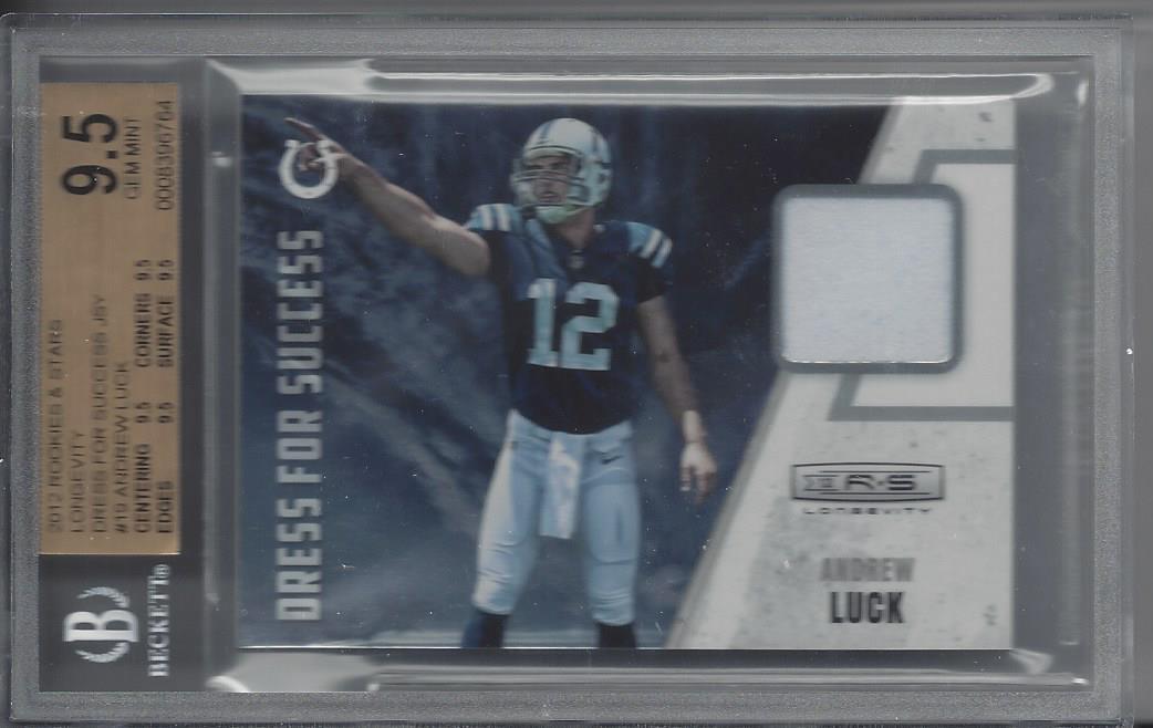 ANDREW LUCK 2012 ROOKIES & STARS LONGEVITY DRESS FOR SUCCESS JERSEY RC BGS 9.5