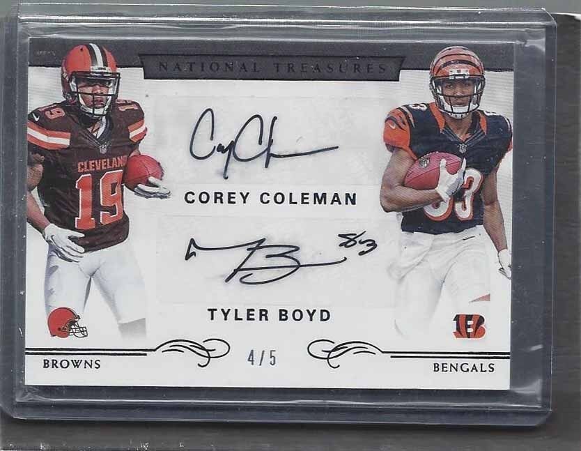 COREY COLEMAN TYLER BOYD 2016 NATIONAL TREASURES BLACK DUAL AUTO RC #D 4/5