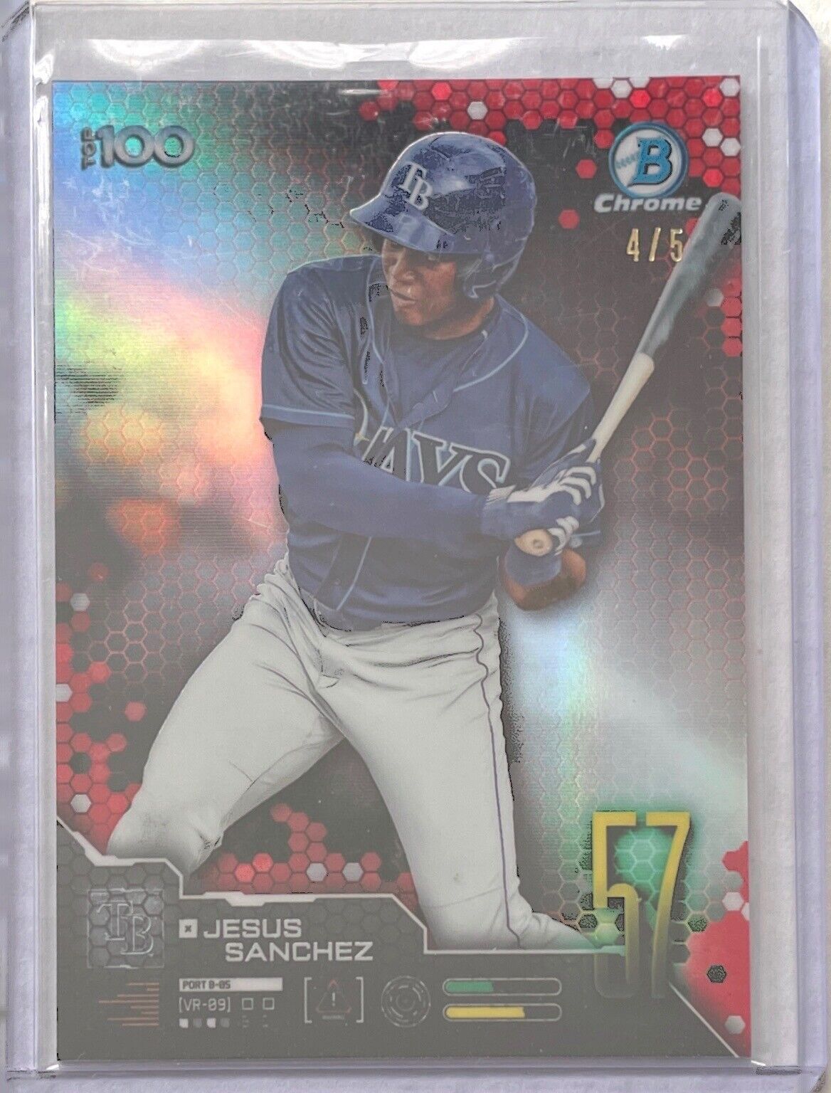 JESUS SANCHEZ 2019 BOWMAN CHROME TOP 100 PROSPECT RED REFRACTOR #D 4/5