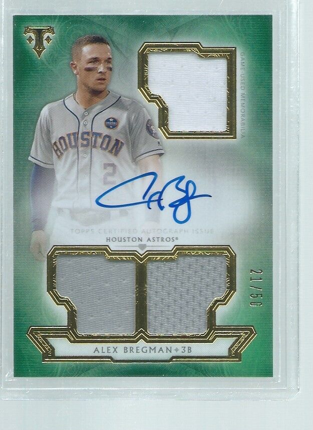 ALEX BREGMAN 2018 TOPPS TRIPLE THREADS JERSEY ON CARD AUTO GREEN #D 21/50