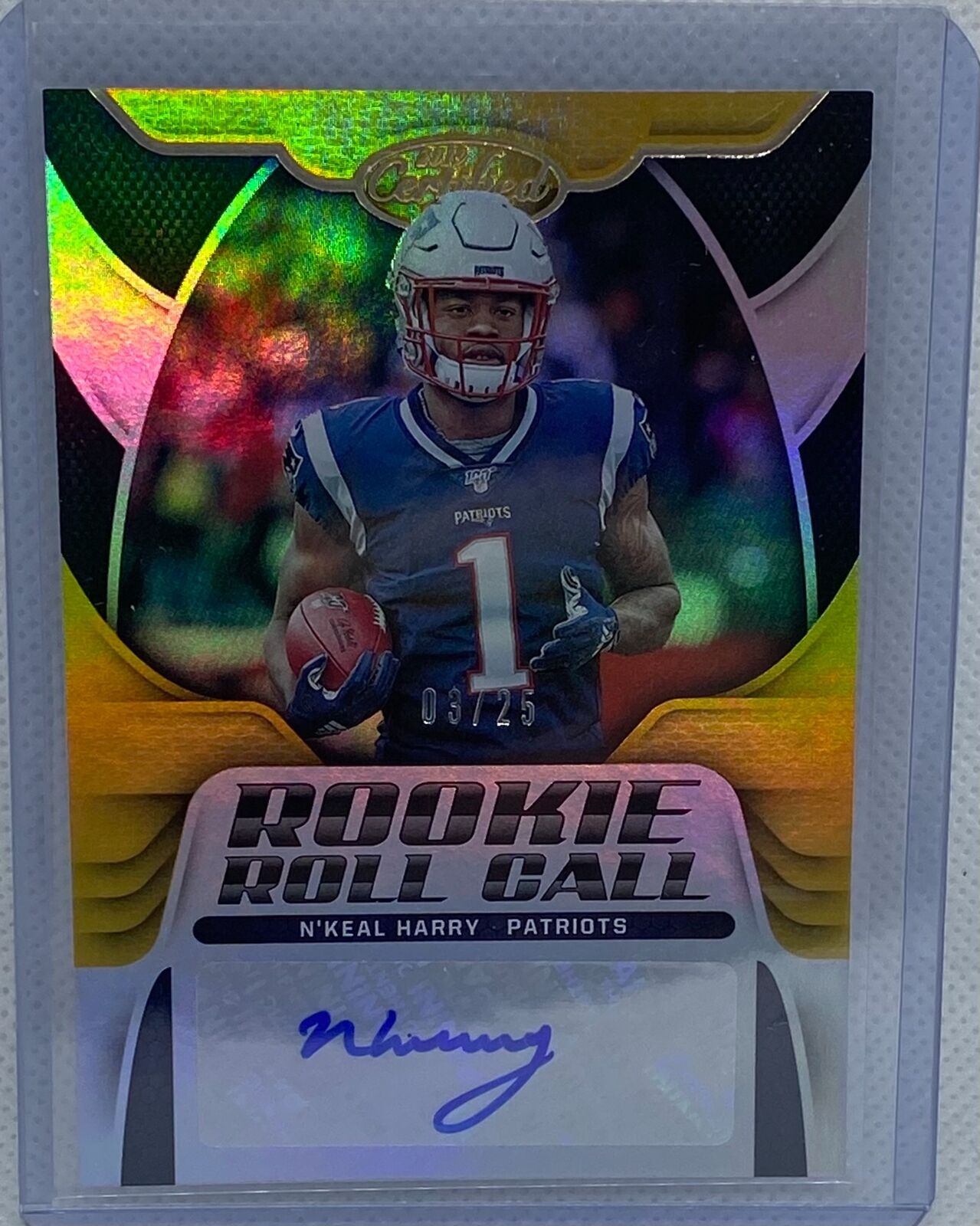 N'KEAL HARRY 2019 PANINI CERTIFIED ROOKIE ROLL CALL GOLD AUTO RC #D 3/25