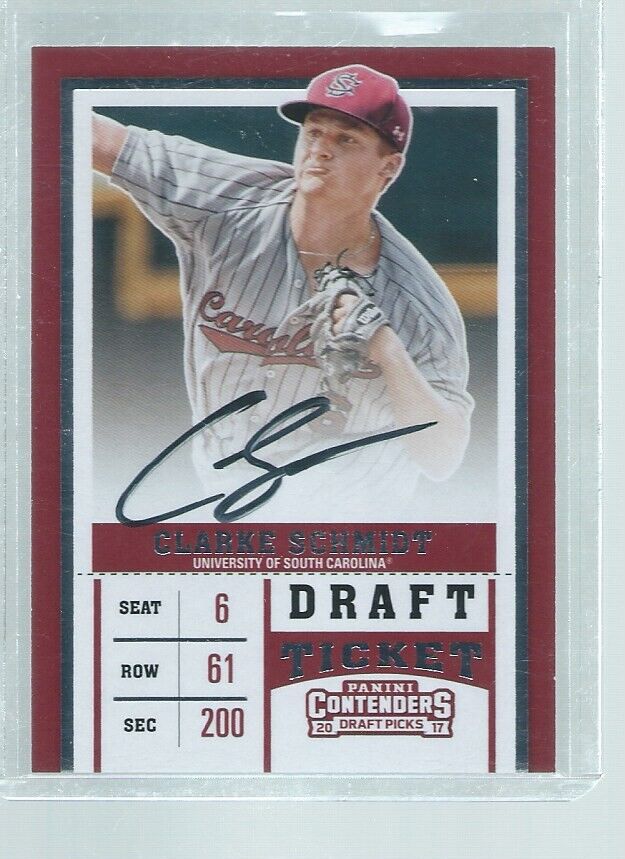 CLARKE SCHMIDT 2017 CONTENDERS DRAFT TICKET ON CARD AUTO PROSPECT #46