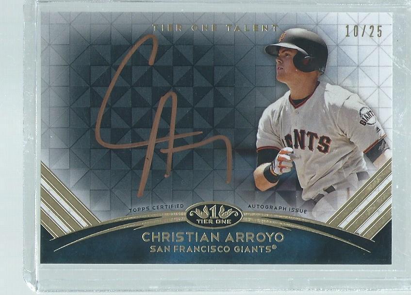 CHRISTIAN ARROYO 2018 TOPPS TIER ONE TALENT BLACK COPPER ON CARD AUTO #D 10/25
