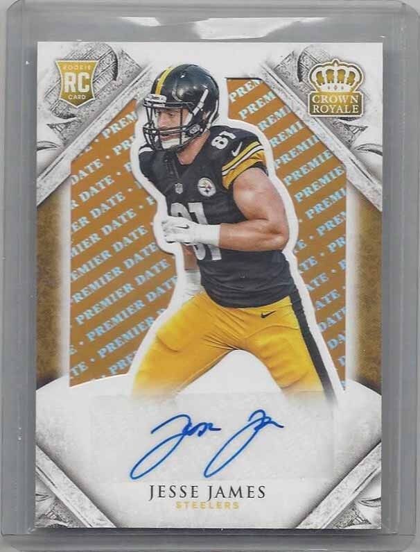 JESSE JAMES 2015 CROWN ROYALE PREMIER DATE ORANGE ROOKIE AUTO RC #D 6/15