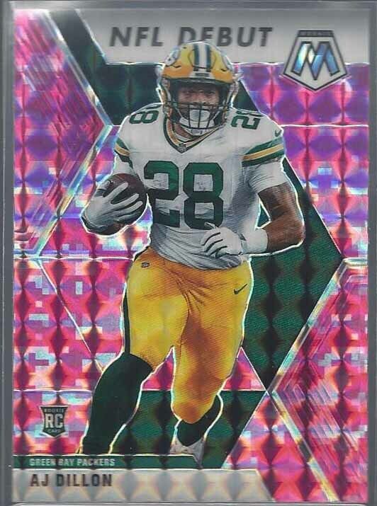 A.J. DILLON 2020 PANINI MOSAIC PINK CAMO PRIZM NFL DEBUT RC #279