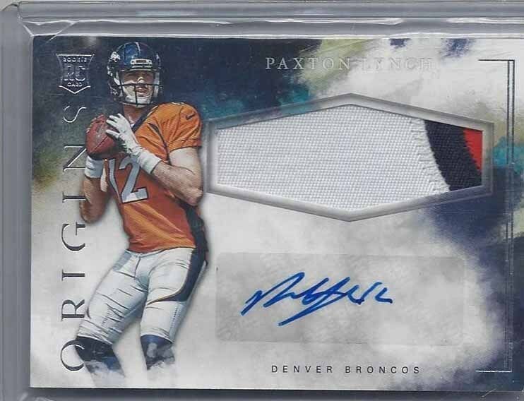 PAXTON LYNCH 2016 PANINI ORIGINS RPA 3 COLOR BRONCOS ROOKIE PATCH AUTO RC