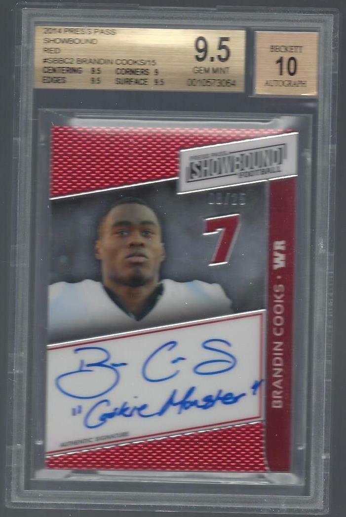 BRANDIN COOKS 2014 PRESS PASS SHOWBOUND COOKIE MONSTER INSCR AUTO RC /25 BGS 9.5