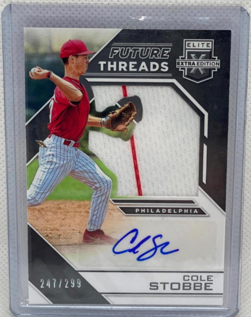 COLE STOBBE 2016 ELITE EXTRA EDITION FUTURE THREADS PATCH JERSEY AUTO #D /299
