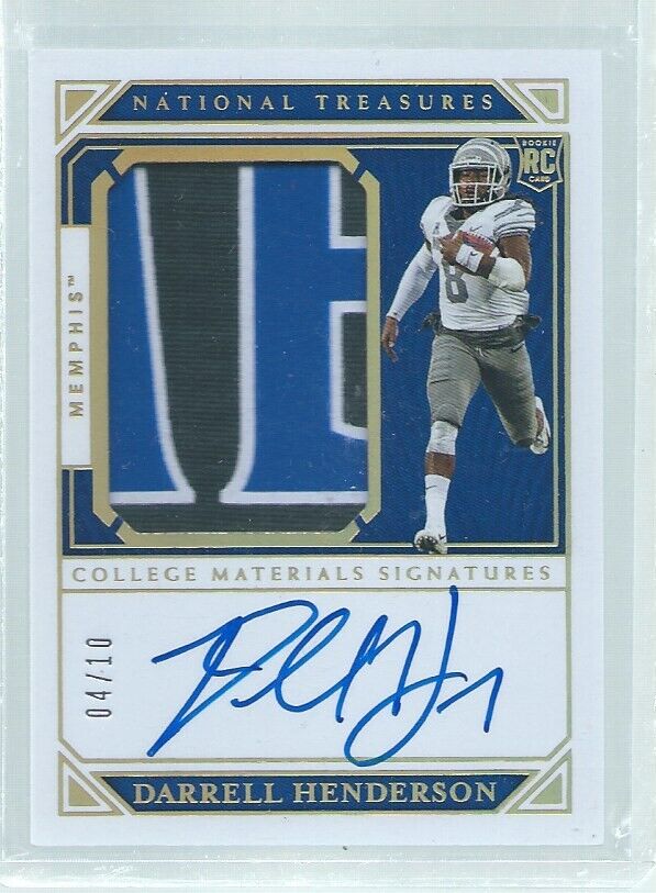 DARRELL HENDERSON 2019 NATIONAL TREASURES GOLD 3 COLOR PATCH ON CARD AUTO RC /10