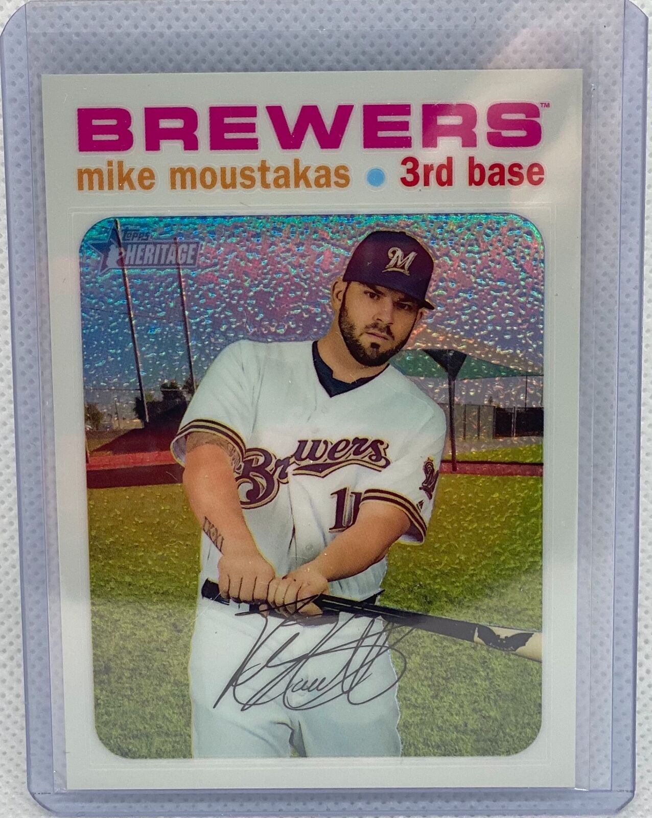 MIKE MOUSTAKAS 2020 TOPPS HERITAGE WHITE BORDER REFRACTOR #D 12/71
