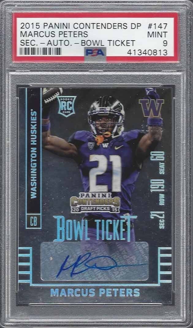 MARCUS PETERS 2015 CONTENDERS BOWL TICKET AUTO RC #D 32/99 PSA 9 MINT POP 1/1