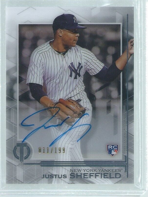 JUSTUS SHEFFIELD 2019 TOPPS TRIBUTE ON CARD AUTO #D 11/199