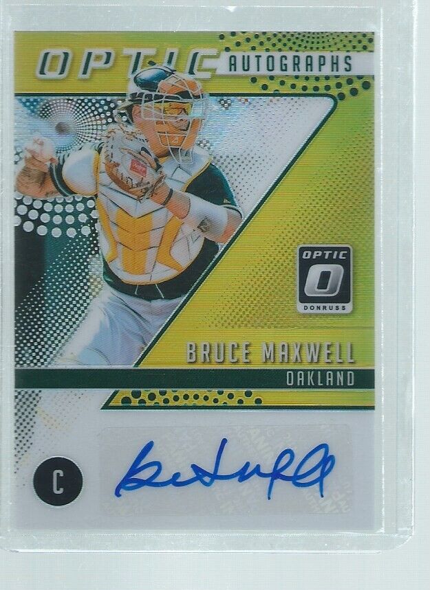 BRUCE MAXWELL 2018 DONRUSS OPTIC PRIZM GOLD HOLO AUTO PROSPECT #D 8/10