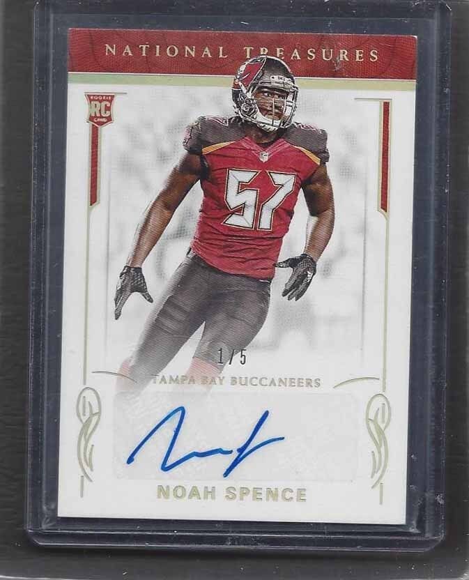 NOAH SPENCE 2018 NATIONAL TREASURES GOLD HOLOFOIL BUCCANEERS AUTO RC #D 1/5