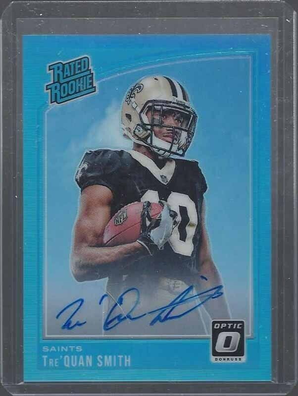 TRE'QUAN SMITH 2018 DONRUSS OPTIC AQUA LIGHT BLUE HOLO ONCARD ROOKIE AUTO RC /75