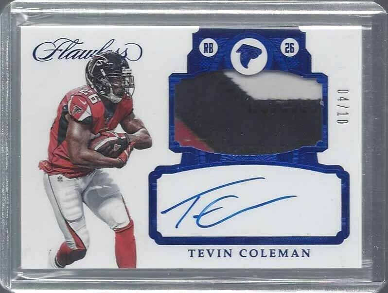 TEVIN COLEMAN 2017 FLAWLESS BLUE JUMBO 3 COLOR PATCH ON CARD AUTO #D 4/10