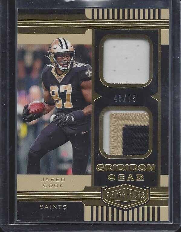 JARED COOK 2019 PLATES & PATCHES GRIDIRON GEAR GOLD DUAL PATCH #D 48/75