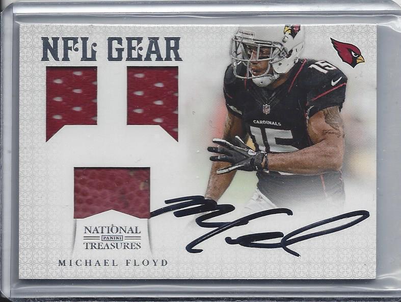 MICHAEL FLOYD 2012 NATIONAL TREASURES NFL GEAR TRIPLE JERSEY AUTO RC #D 1/25