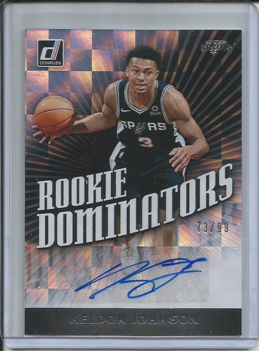 KELDON JOHNSON 2019-20 PANINI DONRUSS ROOKIE DOMINATORS AUTO RC #D 73/99 SPURS