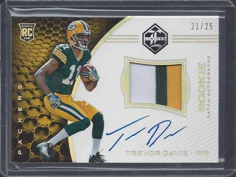 TREVOR DAVIS 2016 LIMITED GOLD RPA 3 COLOR ROOKIE PATCH ON CARD AUTO RC #D 21/25