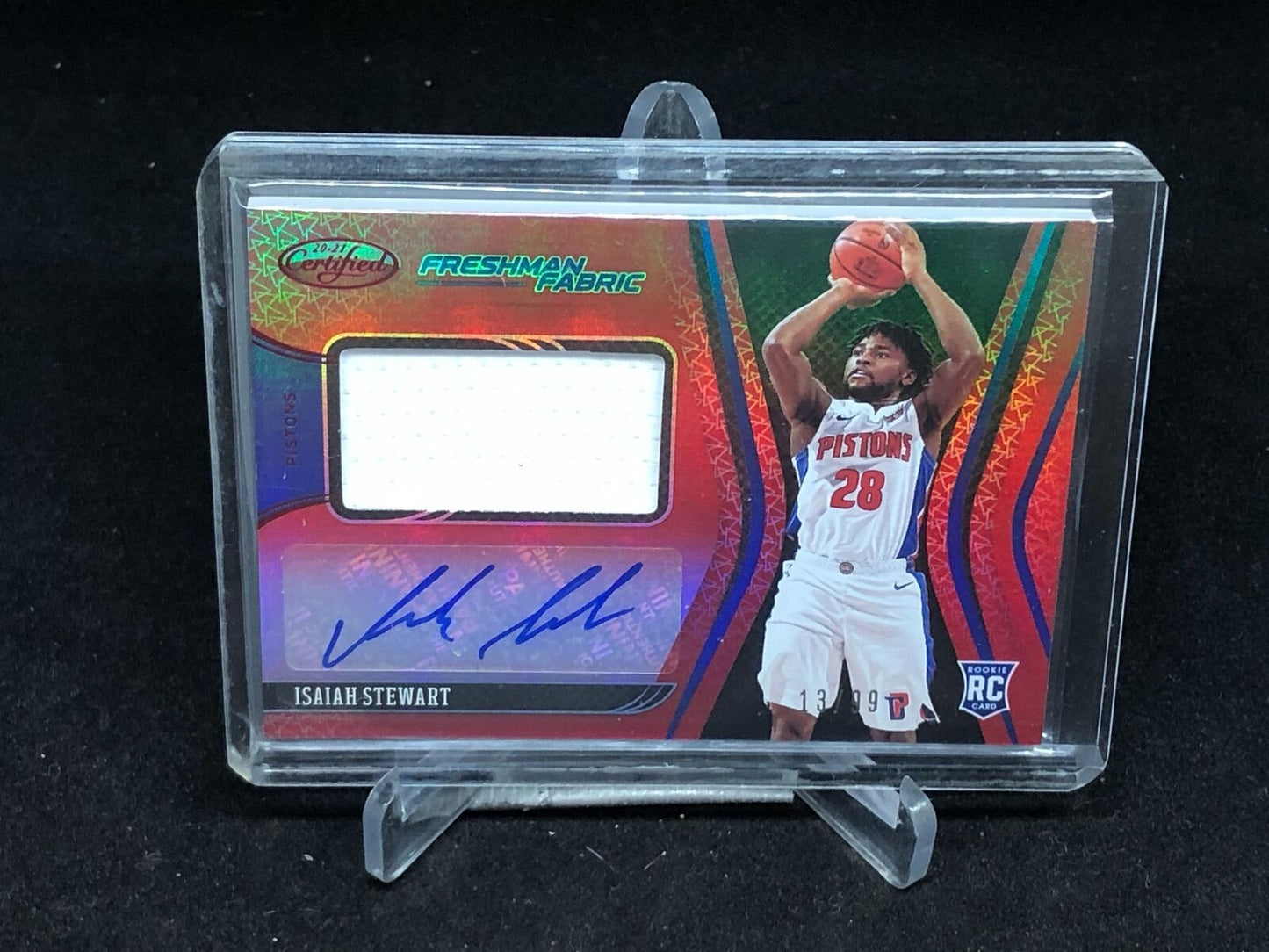 ISAIAH STEWART 2020-21 CERTIFIED FRESHMAN FABRIC RED PATCH AUTO RC #D 13/99