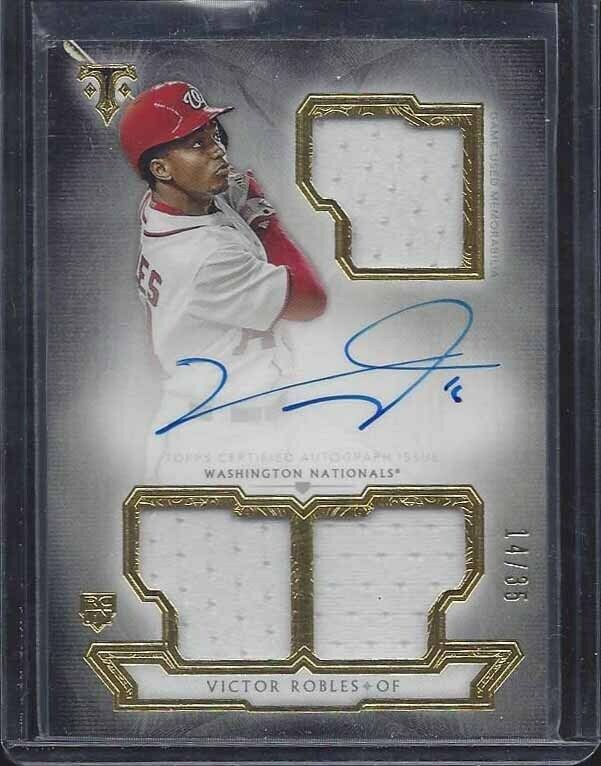 1/1 VICTOR ROBLES 2018 TRIPLE THREADS ROOKIE JERSEY AUTO RC #D 14/35 HIS JSY #14