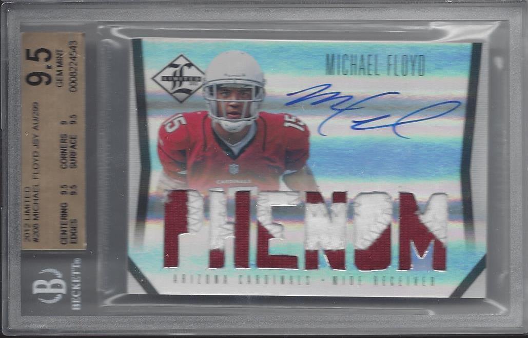 MICHAEL FLOYD 2012 LIMITED PHENOM NAMEPLATE PATCH AUTO RC /299 BGS 9.5 POP 1/1