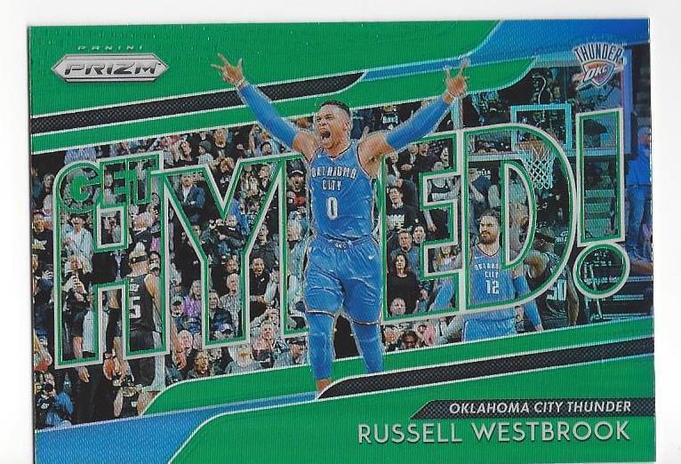 RUSSELL WESTBROOK 2018-19 PANINI PRIZM GET HYPED GREEN SHORT PRINT PRIZMS SP #1