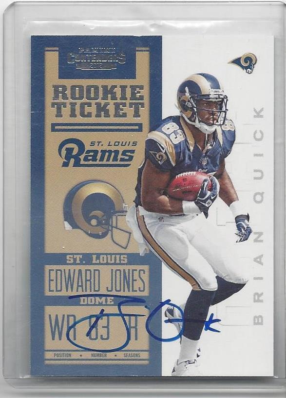BRIAN QUICK 2012 CONTENDERS ROOKIE TICKET RAMS VARIATION ON CARD AUTO RC #232