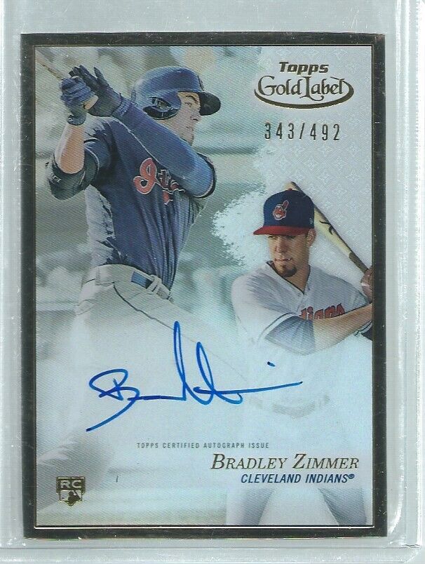 BRADLEY ZIMMER 2017 TOPPS GOLD LABEL ON CARD AUTO ROOKIE RC #D 343/492