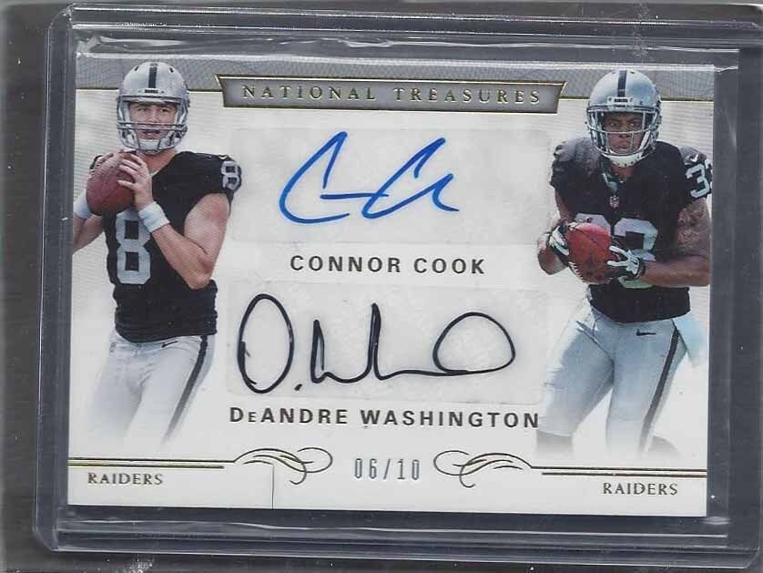 CONNOR COOK DEANDRE WASHINGTON 2016 NATIONAL TREASURES DUAL GOLD AUTO RC #D /10