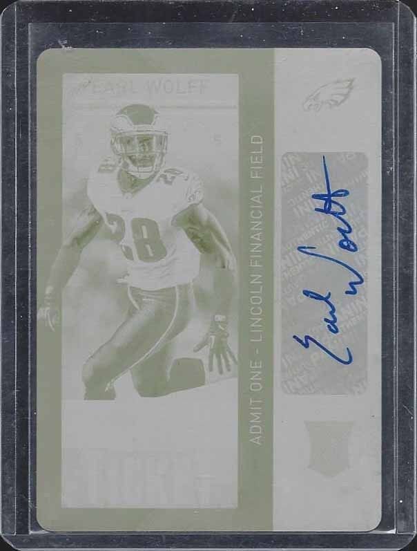 EARL WOLFF 2013 CONTENDERS YELLOW PRINTING PLATE EAGLES ROOKIE AUTO RC #D 1/1