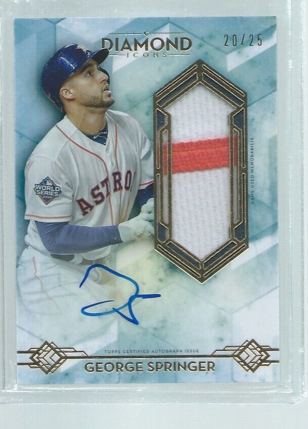 GEORGE SPRINGER 2020 TOPPS DIAMOND ICONS 2 COLOR PATCH ON CARD AUTO #D 20/25