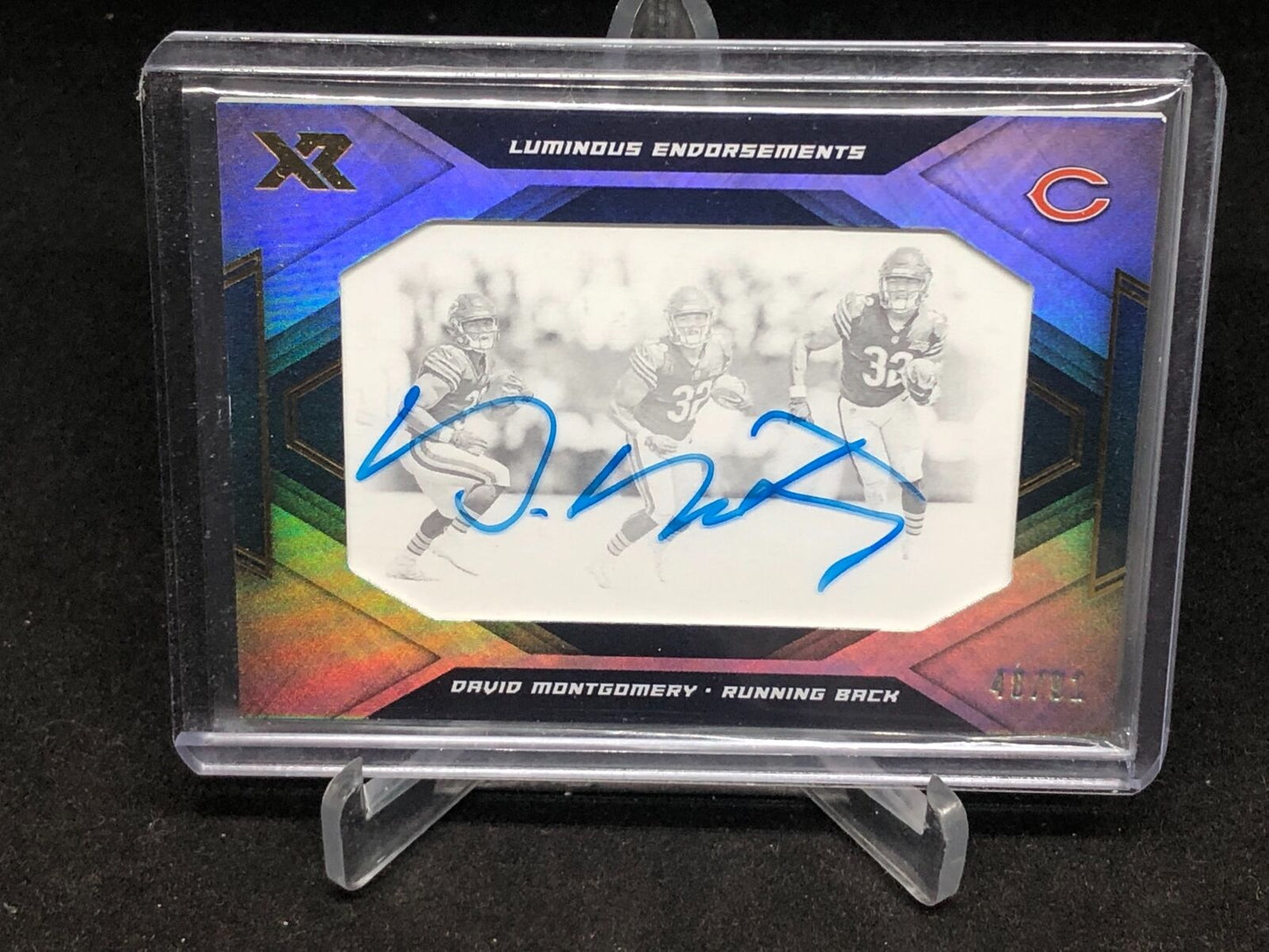 DAVID MONTGOMERY 2019 PANINI XR LUMINOUS ENDORSEMENTS ON CARD AUTO RC #D 48/91