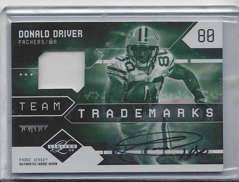 DONALD DRIVER 2009 LEAF LIMITED TEAM TRADEMARKS PACKERS PATCH AUTO #D 15/18