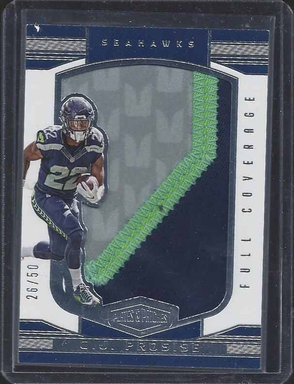 C.J. PROSISE 2016 PLATES & PATCHES FULL COVERAGE JUMBO 3 COLOR PATCH RC #D 26/50