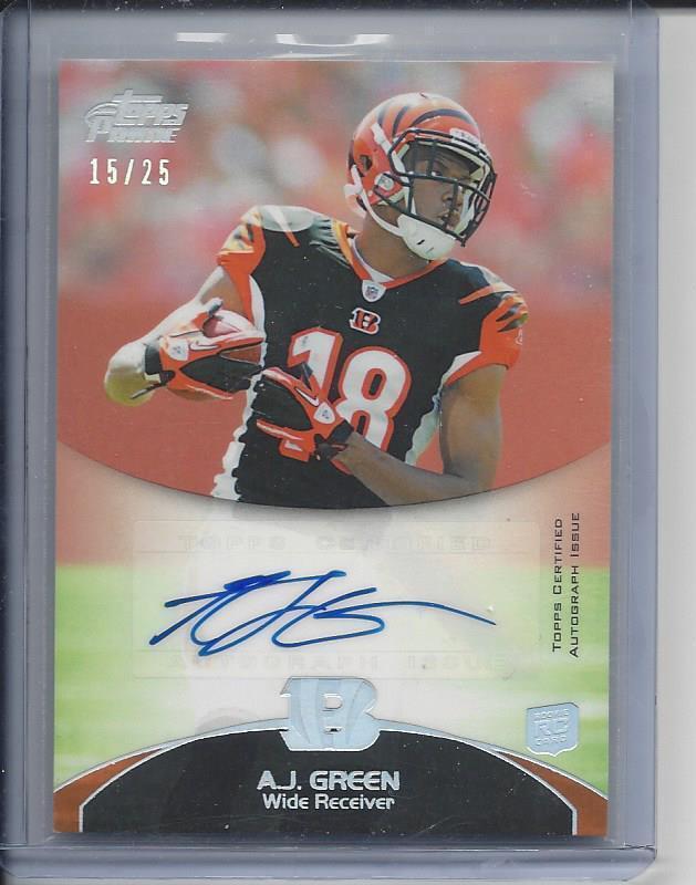 A.J. GREEN 2011 TOPPS PRIME SILVER RAINBOW HOLOFOIL ROOKIE AUTO RC #D 15/25