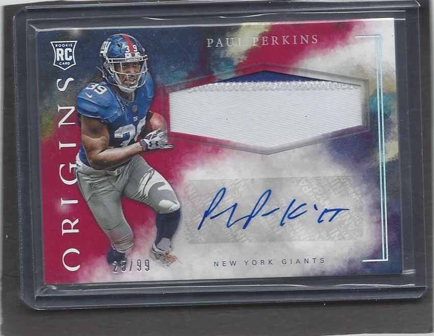 PAUL PERKINS 2016 PANINI ORIGINS RED RPA GIANTS ROOKIE PATCH AUTO RC #D 25/99