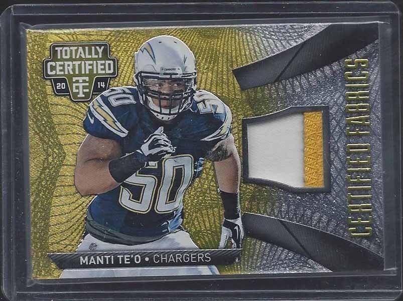 MANTI TE'O 2014 TOTALLY CERTIFIED FABRICS GOLD 2 COLOR CHARGERS PATCH #D 11/25