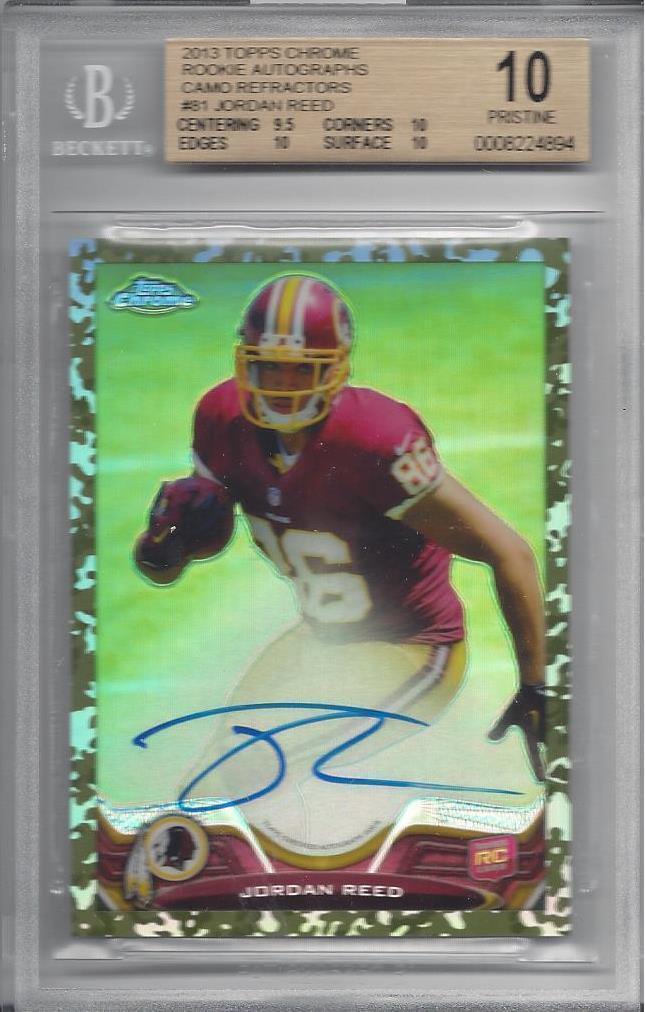 JORDAN REED 2013 TOPPS CHROME CAMO REFRACTOR AUTO RC /99 BGS 10 w/ 10 AU POP 1/1