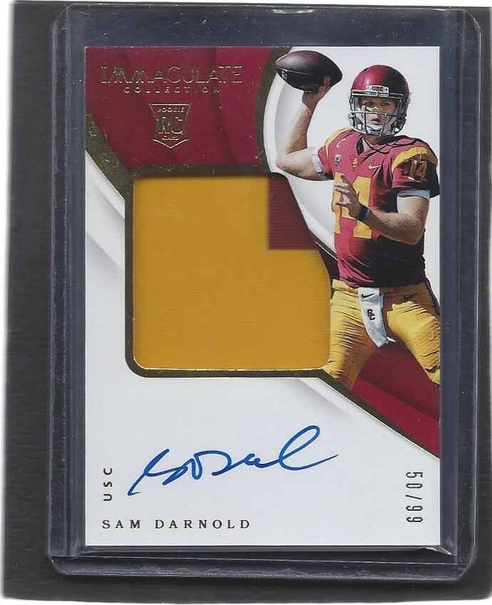 SAM DARNOLD 2018 IMMACULATE COLLECTION 2 COLOR JUMBO PATCH ON CARD AUTO RC /99