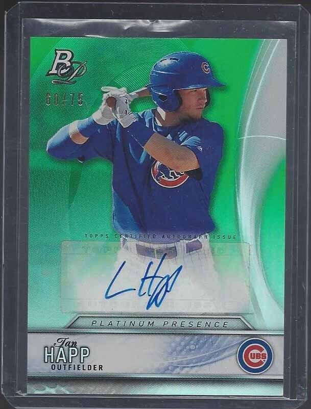 IAN HAPP 2016 BOWMAN PLATINUM GREEN REFRACTOR CUBS PROSPECT AUTO #D 60/75
