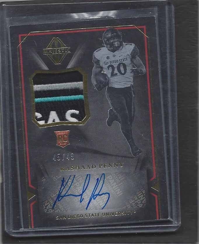 RASHAAD PENNY 2018 PANINI MAJESTIC 4 COLOR BCS BOWL LOGO PATCH AUTO RC #D 45/49