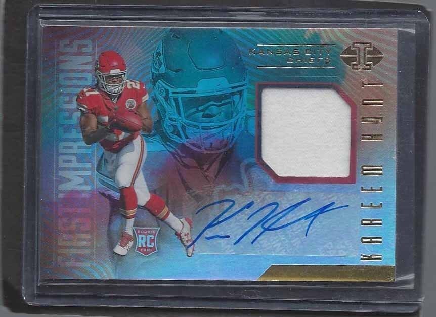 KAREEM HUNT 2017 PANINI ILLUSIONS FIRST IMPRESSIONS CHIEFS JERSEY AUTO RC #123