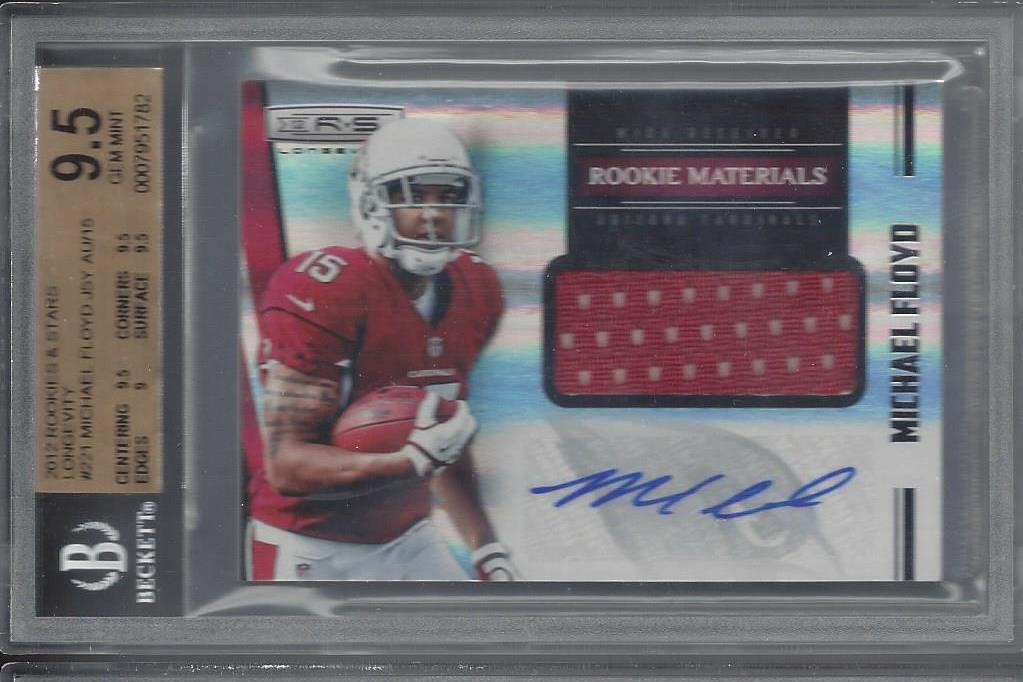 MICHAEL FLOYD 2012 ROOKIES & STARS LONGEVITY JERSEY AUTO RC /15 BGS 9.5 POP 1/1
