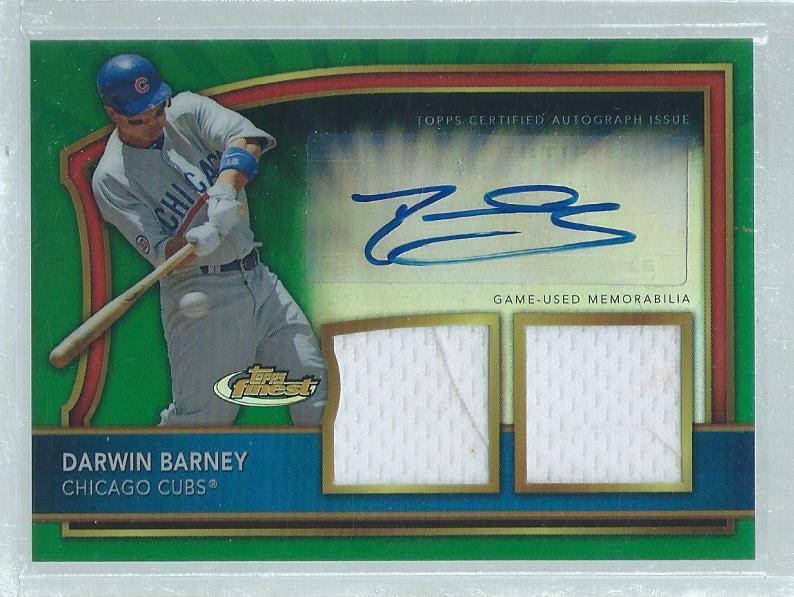 DARWIN BARNEY 2011 TOPPS FINEST DUAL JERSEY AUTO GREEN REFRACTOR #D 129/149